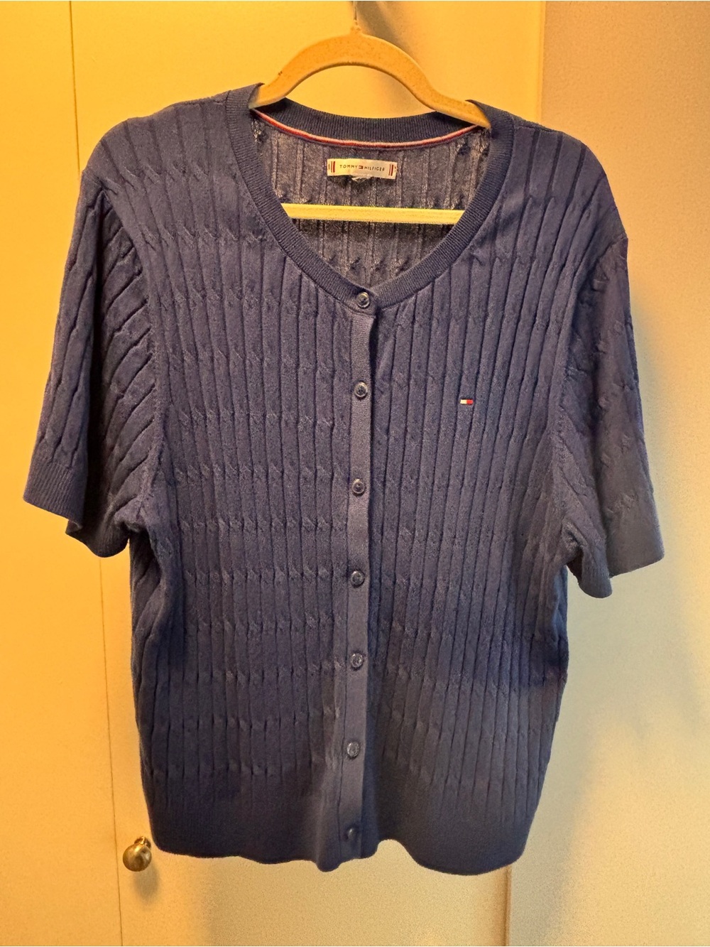 Tommy Hilfiger Women’s Navy Short-Sleeve Cable Cardigan XXL